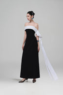 Magnolia Off-Shoulder Contrast Crepe Column Gown for women, from JOSEPHINE, The Viet Concept 
