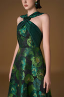 Emerald Green A-Line Gown – Taffeta Floral Jacquard Crystal Tie for women, from IHF ATELIER, The Viet Concept 