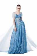 Azure Ethereal One-Shoulder Crystal Bow Silk Cape Gown for women, from MR CRAZY & LADY SEXY, The Viet Concept 