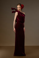 IHF ATELIER • Dark red Velvet Asymmetric One-Shoulder Draped Column Gown