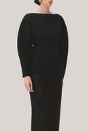Black Thanh An Pegged Back Slit Taffeta Midi Skirt for women, from TINH, The Viet Concept 