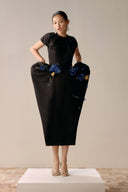 LECIA • Noir Fleur Sculpted Silk Satin A-Line Skirt