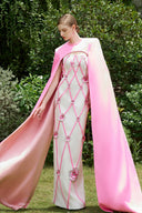 Strapless Bustier Orange Column Evening Gown With Crystal Cape for women, from IHF ATELIER, The Viet Concept