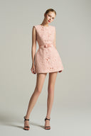 Pink Lace Structured Mini Dress with Puff Hips and Crystal Bow Belt for women, from IHF STUDIO, The Viet Concept 