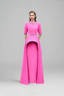 Pink Crystal Embellished Column Evening Gown Mullet Peplum Sleeves for women from IHF ATELIER, The Viet Concept