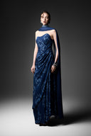 GVLUX • Rococo Wave Bust Flared Denim Gown