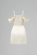 Ivory Corset Mini Dress with Ruffled Sleeves and Crystal Embellishment for women, from IHF STUDIO, The Viet Concept 