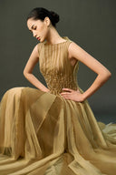 EEGEN STUDIO • Champagne Beaded Waist Floor Length Dress