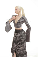 SORAMAME • Gunmetal Grey Alter Ruched Long-Sleeve Crop Top