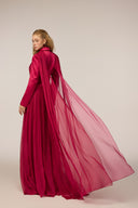 21SIX • Bellamy Silk & Taffeta Deep V-Neck Pleated Evening Gown