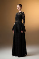 IHF ATELIER • Emerald Reverie French Lace A-Line Gown With Ruffled Sleeves