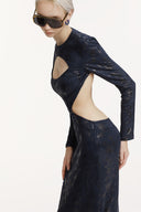 SORAMAME • Midnight Navy Inertia Cut-Out Velvet Column Dress