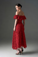IHF STUDIO • Noir Floral Vine Lace Off-Shoulder Midi A-Line Dress