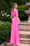 Pink Crystal Embellished Column Evening Gown Mullet Peplum Sleeves for women from IHF ATELIER, The Viet Concept