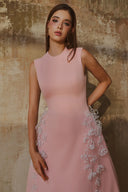 L' SCARLETT • Pink 3D Crystal Floral Flared Midi Dress