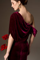 IHF ATELIER • Dark red Velvet One-Shoulder Draped Column Gown