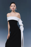 Magnolia Off-Shoulder Contrast Crepe Column Gown for women, from JOSEPHINE, The Viet Concept 