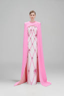 Strapless Bustier Orange Column Evening Gown With Crystal Cape for women, from IHF ATELIER, The Viet Concept