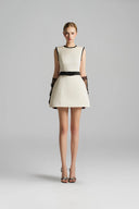 Élancia White Taffeta Puff Hip Mini Dress With Crystal Bow for women, from IHF STUDIO, The Viet Concept 
