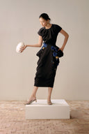 LECIA • Noir Fleur Sculpted Silk Satin A-Line Skirt