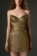 Celestine Gold Lotus Metallic Jacquard Mini Dress for women, from IHF STUDIO, The Viet Concept