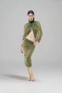 LA VIERGE • Jade Sparkling Sheer Draped Midi Dress