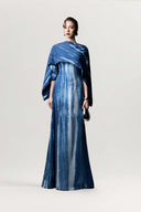 GVLUX • Azure Marbled Denim A-Line Dress with Detachable Scarf