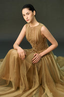 EEGEN STUDIO • Champagne Beaded Waist Floor Length Dress