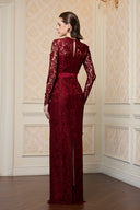 Crimson Trapeze Neck Crystal-Embellished French Lace Column Gown for women, from IHF ATELIER, The Viet Concept 