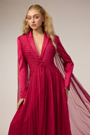 21SIX • Bellamy Silk & Taffeta Deep V-Neck Pleated Evening Gown