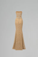 Floral Mesh Lace Strapless Pearl Crystal Mermaid Evening Gown for women, from IHF STUDIO, The Viet Concept 