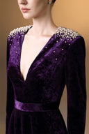 IHF ATELIER • Midnight Pearl Grain Velvet V-Neck A-Line Evening Gown