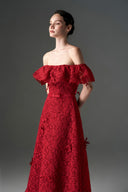 IHF STUDIO • Noir Floral Vine Lace Off-Shoulder Midi A-Line Dress