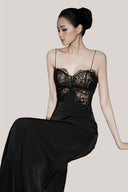 Black Fleur Lace Long Dress Side Sklit for women, from DORO, The Viet Concept 
