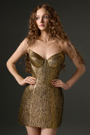 Celestine Gold Lotus Metallic Jacquard Mini Dress for women, from IHF STUDIO, The Viet Concept