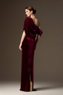IHF ATELIER • Dark red Velvet One-Shoulder Draped Column Gown
