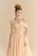 LINH PHUNG • Solea Crystal Pearl Off-Shoulder A-Line Midi Dress