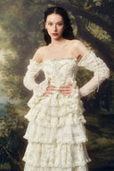 LINH PHUNG • Elowen Ivory Floral Lace Embroidered Corset Off-Shoulder Maxi Gown