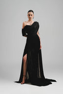 Cecelee Mermaid Asymmetric Sleeved Tulle Floor Length Dress for women, from Ha Thanh Viet, The Viet Concept 