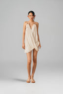 Ivory Striped Silk Wooden Ring Slip Dress for women, from XITA, The Viet Concept 
