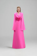 Pink A-Line Evening Gown – Draped Neck, Silk Crepe Luxury Dress for women, from IHF ATELIER, The Viet Concept 