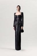 GVLUX • Noir Éclipse Marbled Denim Bustier Gown
