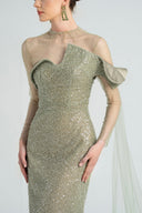 21SIX • Elsinore Sequin & Tulle Crystal-Embellished Cape Gown