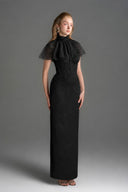 IHF STUDIO • Vine Guipure Lace & Silk Taffeta Bustier Midi Dress with Mini Cape