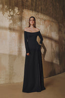 L' SCARLETT • Cold-Shoulder Crystal Embellished Crepe Front-Slit Maxi Dress