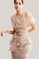 Beige Floral Wrap Midi Dress for women, from MUST HAVE, The Viet Concept 