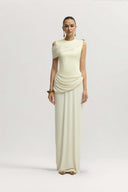 Nimes Dress Draped Brooch Crepe Jersey Gown for women, from JENNY K TRAN, The Viet Concept 