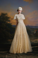 MADDY HATES ROSE • Vespera Champagne Lace & Tulle Floor-Length Gown