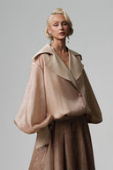 Brown Rêve Set with Draped Volume Blouse & Maxi Skirt for women, Guyehi Studio, The Viet Concept 