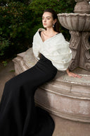 Black & White Mermaid Evening Gown Bow Draped Bodice Luxury Dress for women, from IHF ATELIER, The Viet Concept